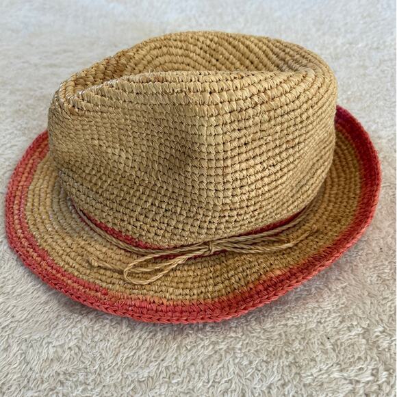 Tommy Bahama Accessories - Tommy Bahama Paper Fedora Hat Tan Pink Raffia Straw Beach